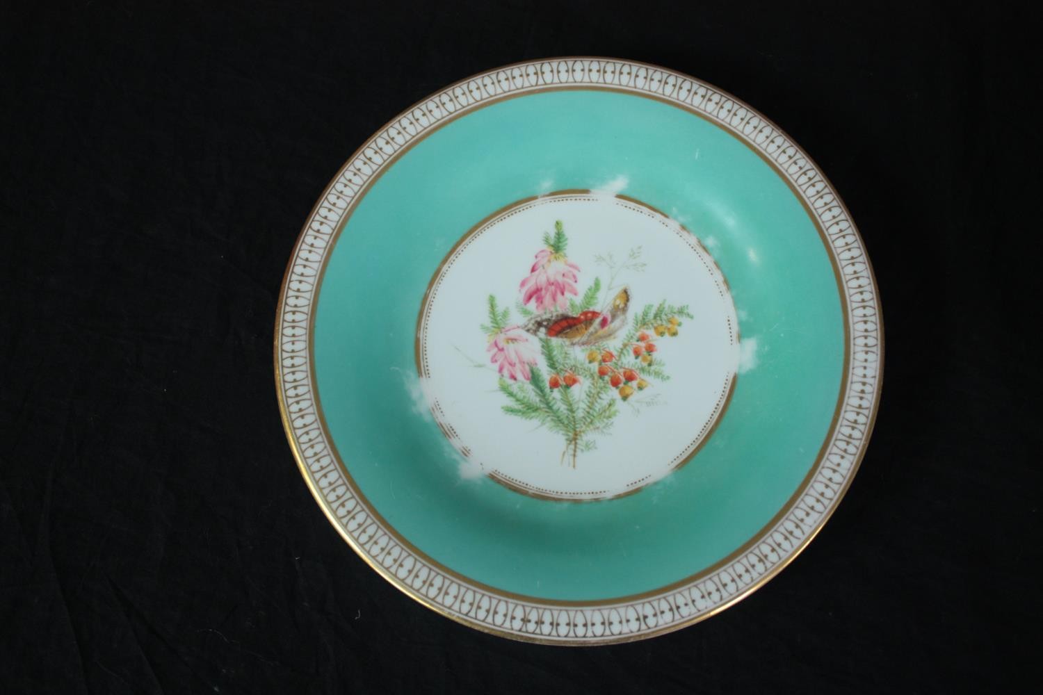 A set of nineteenth century hand painted plates with gilt edging and flowers at the centre. Includes - Image 5 of 8
