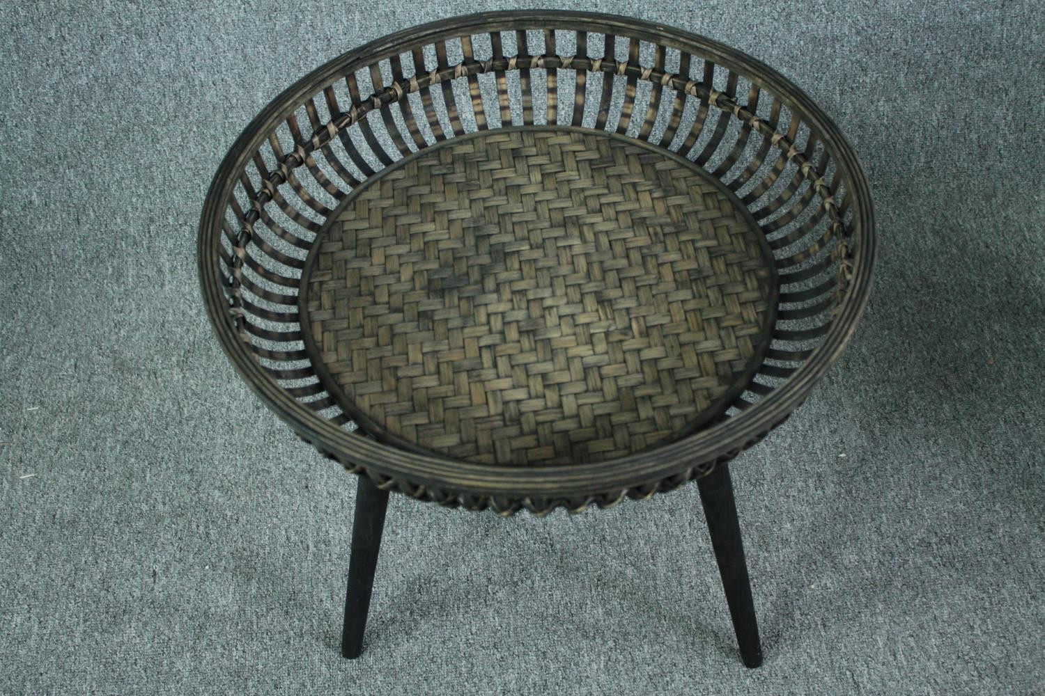 A pair of woven and wicker tray tables and a similar pair of trays. H.54 Dia.57cm. (largest) - Image 3 of 7