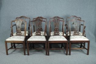 Dining chairs, a set of eight Georgian style mahogany to include two carver armchairs.