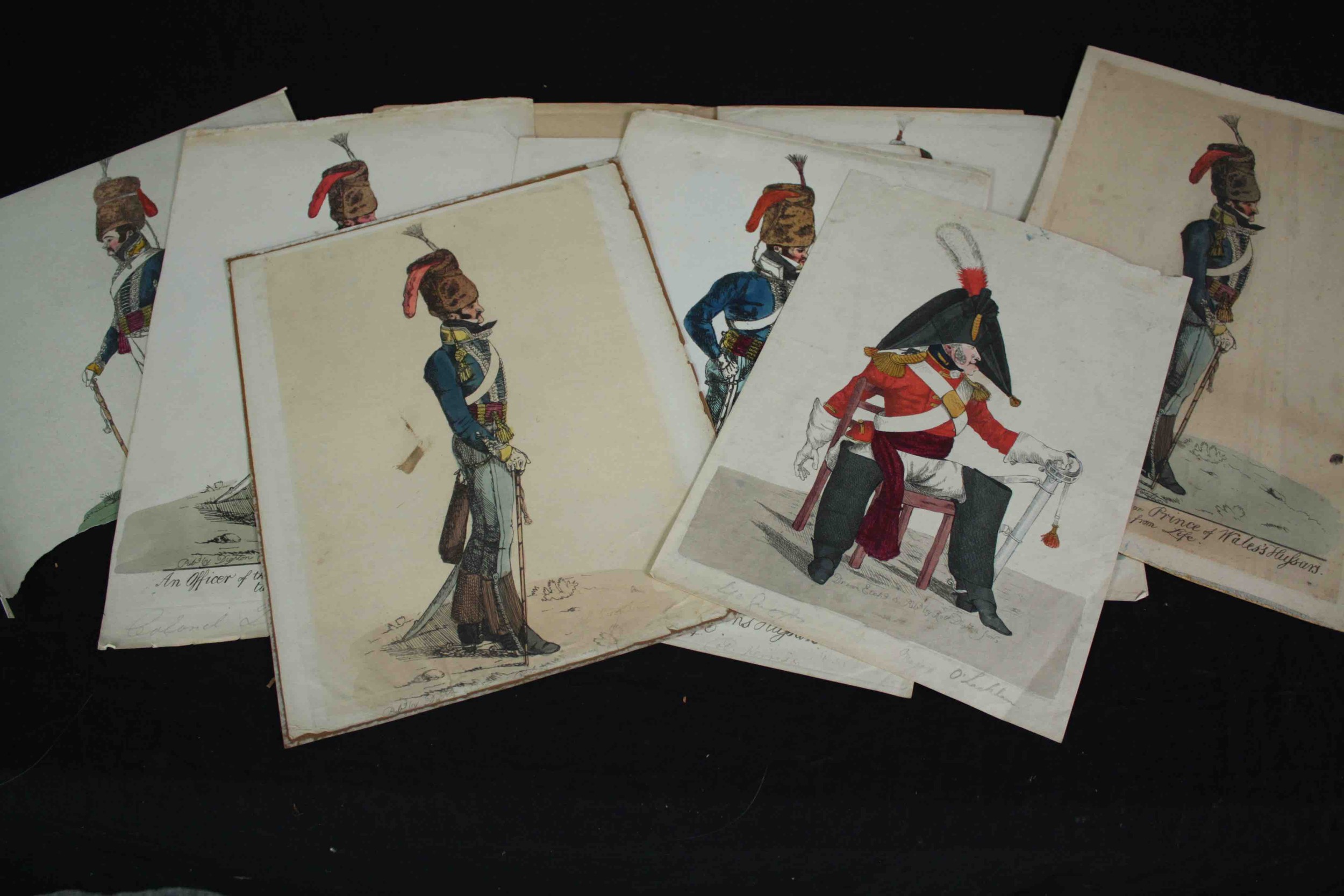 Robert Dighton (1752-1814). Eight military caricatures, circa 1810. Etched and hand coloured. Some