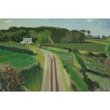 Oil painting on canvas. A country lane. Unsigned. Twentieth century. H.38 W.46 cm.