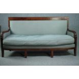 Sofa, 19th century Empire style flame mahogany, reupholstered. H.94 W.170 D.65cm.