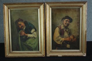 A pair of oil paintings on canvas. Portraits of an old man and woman. Unsigned. Framed. H.49 W.36cm.