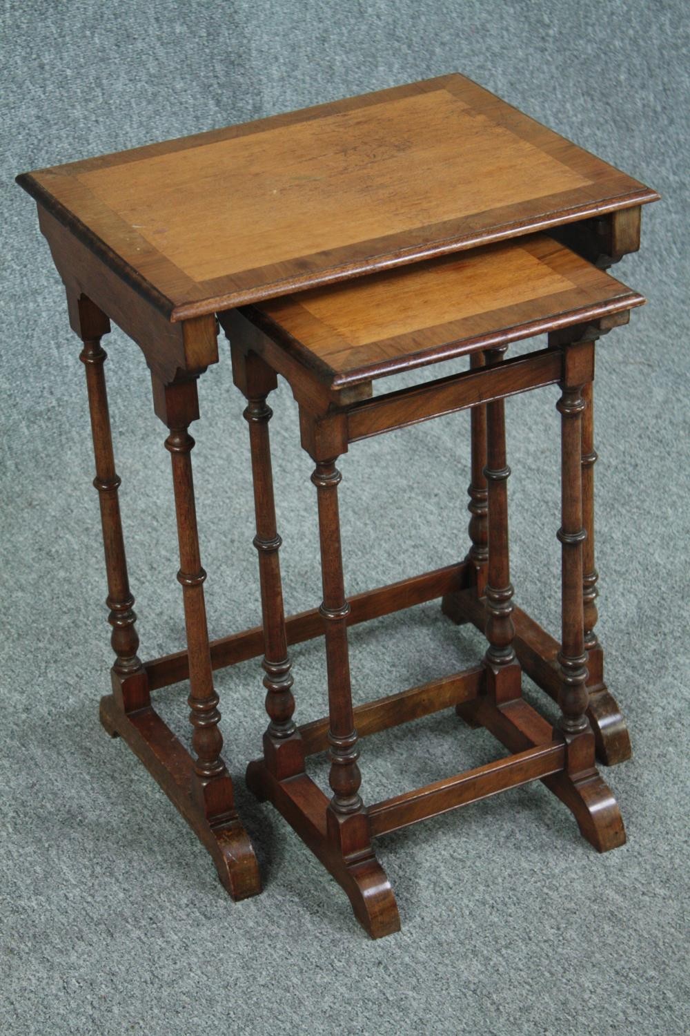 Occasional tables, two (from a nest of three) 19th century mahogany and satinwood H.60 W.46 D. - Image 2 of 5