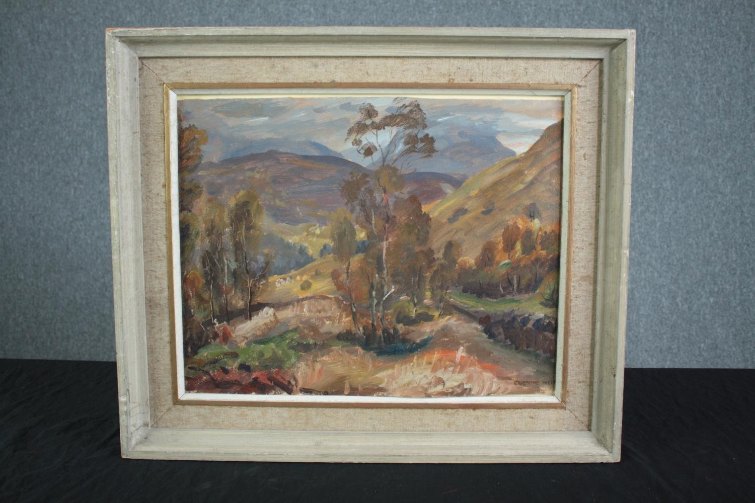 Josephine Haswell Miller (1890-1975). Oil painting on board. Landscape. Signed bottom right. - Image 2 of 4