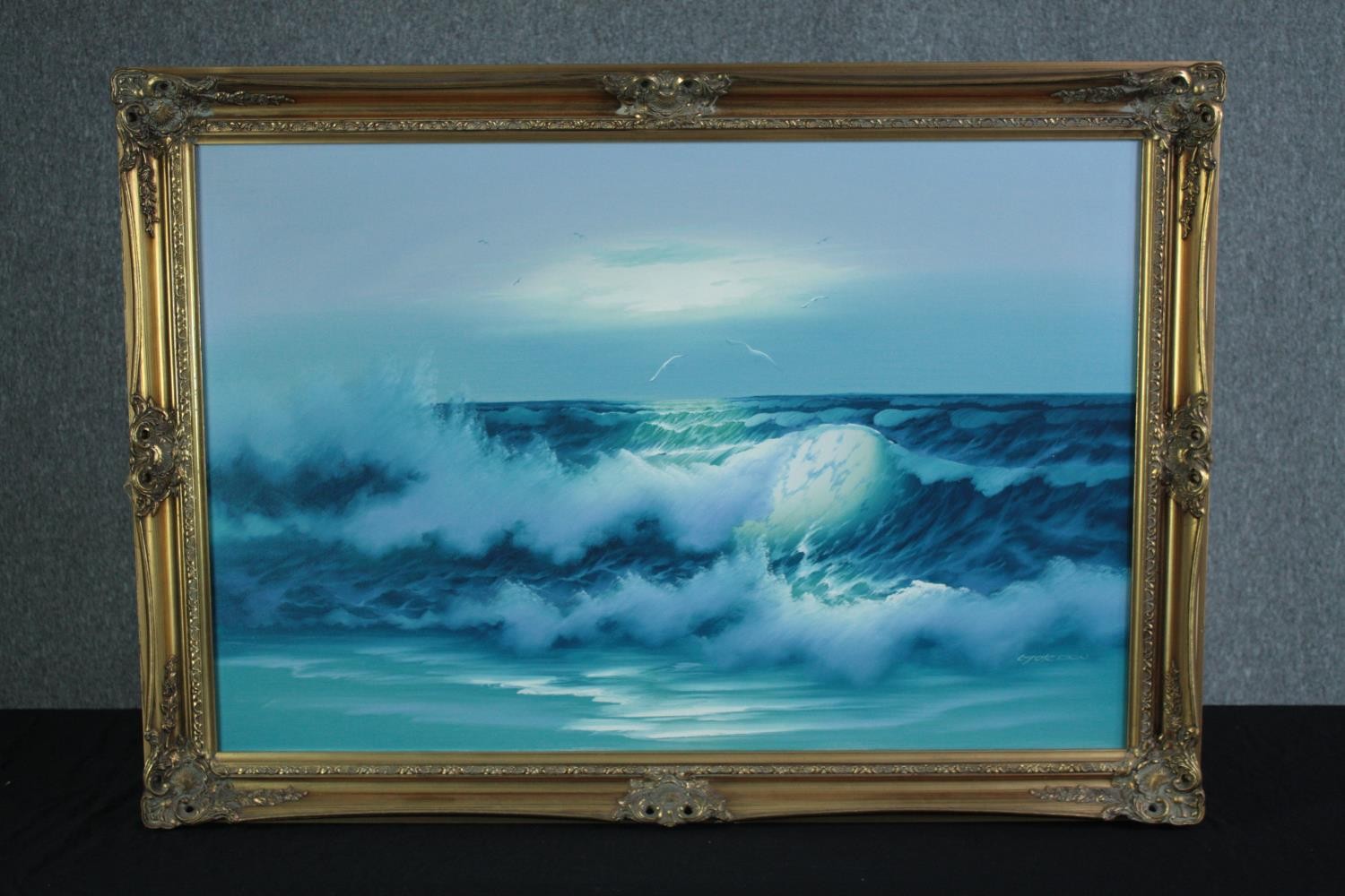 Oil painting on canvas. Seascape. In a decorative gilt frame. H.75 W.105 cm. - Image 2 of 4