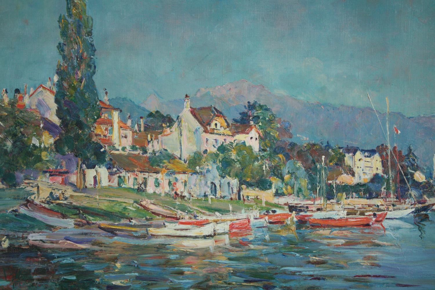 Olga Slom (1881-1940). A Swiss river scene. Signed lower right. Oil on canvas. H.50 W.67 cm.