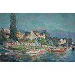 Olga Slom (1881-1940). A Swiss river scene. Signed lower right. Oil on canvas. H.50 W.67 cm.
