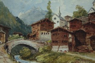 Oil on canvas. Titled 'Viesch' but probably Fiesch in Switzerland. Framed. Circa 1866. H.27 W.33 cm.