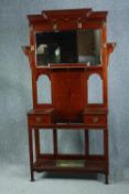 Hallstand, Edwardian mahogany and satinwood inlaid, bevelled plate glass and metal lift out drip