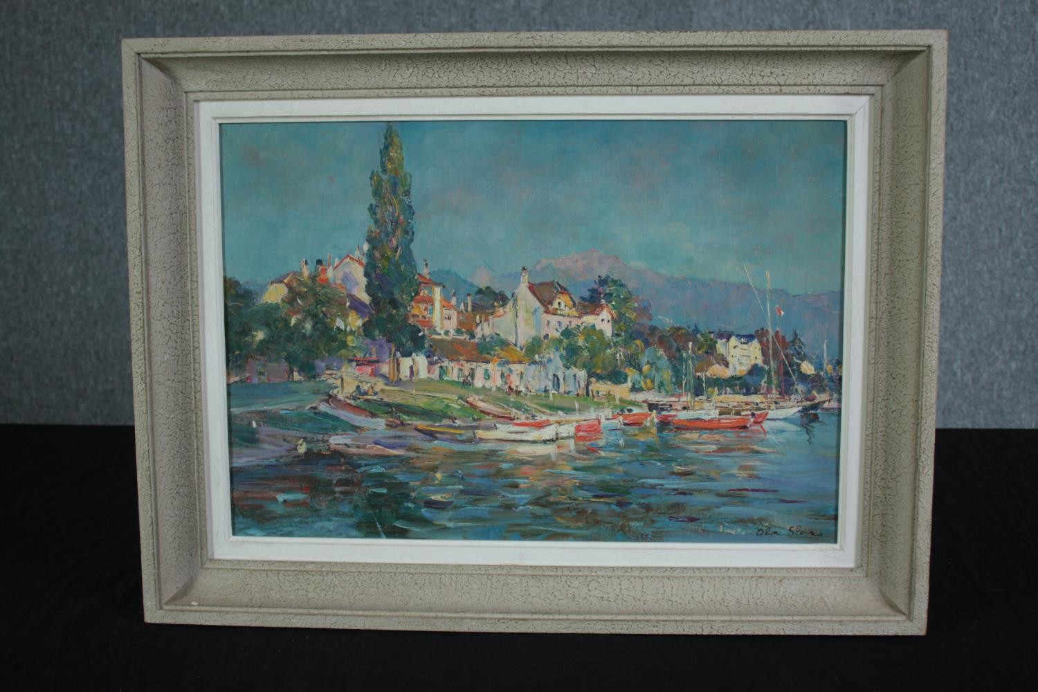 Olga Slom (1881-1940). A Swiss river scene. Signed lower right. Oil on canvas. H.50 W.67 cm. - Image 2 of 5