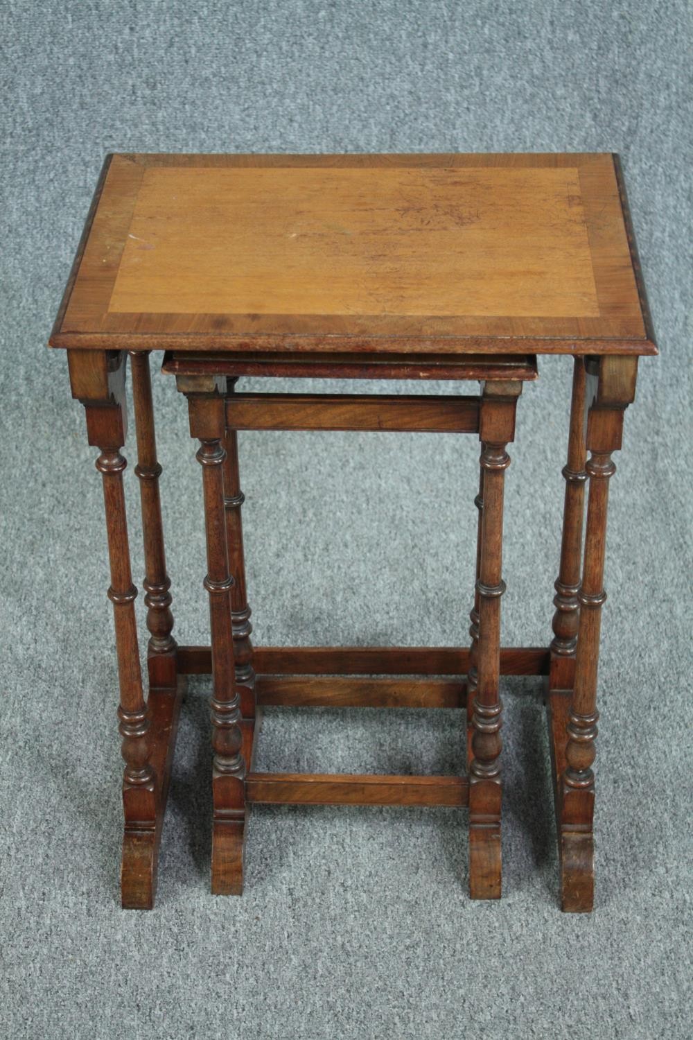 Occasional tables, two (from a nest of three) 19th century mahogany and satinwood H.60 W.46 D. - Image 5 of 5