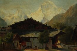 Oil on canvas. Alpine scene. Nineteenth century. Framed. H.39 W.48 cm.