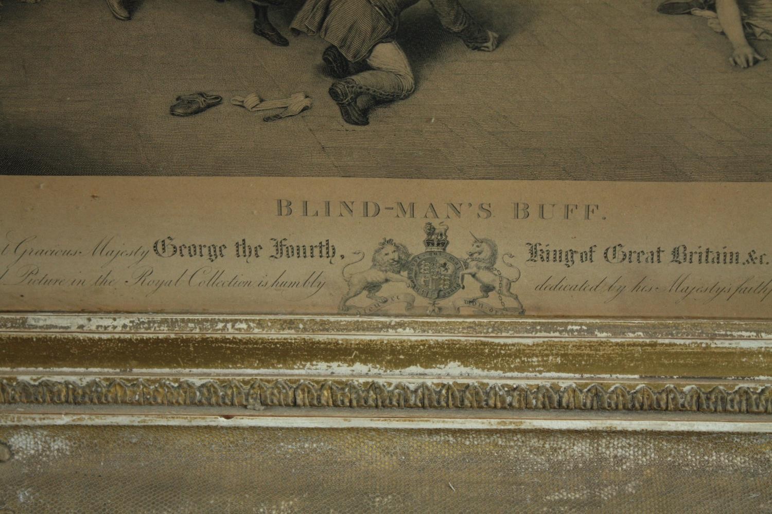 Sir David Wilkie (1785-1841). Engraving. Blind Mans Buff. In a heavily decorated gilt frame which is - Image 3 of 4