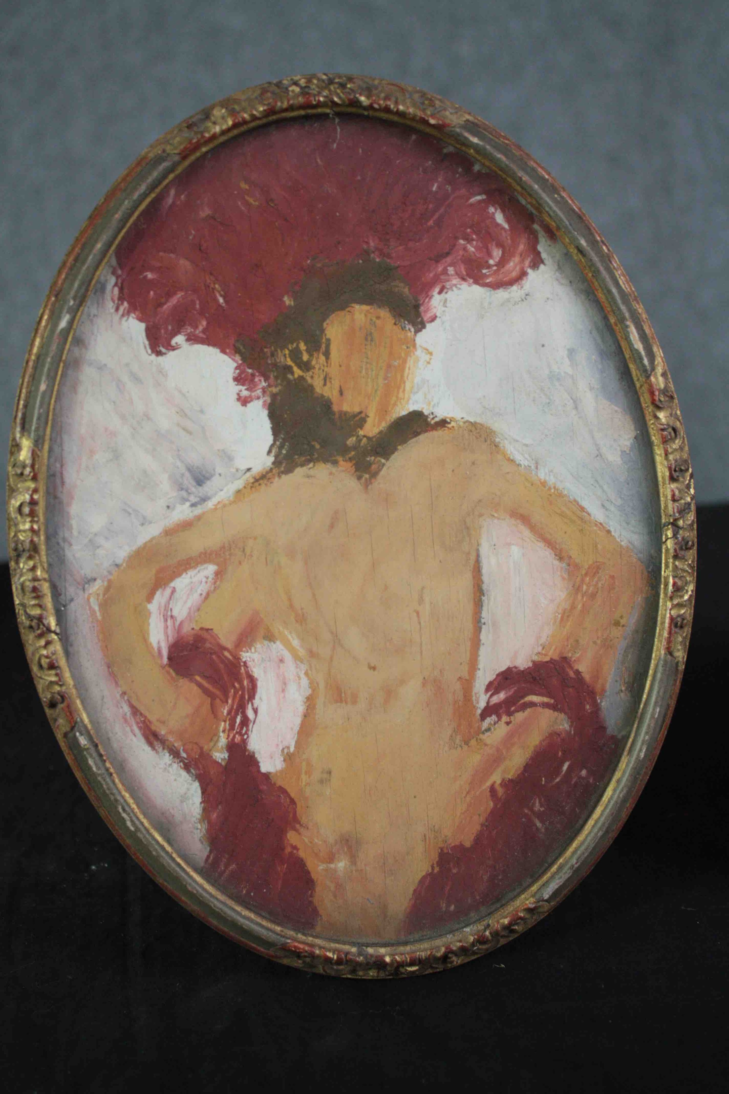 Two oval oil paintings on board. Nude studies. In matching frames and painted by the same hand. H.25 - Image 2 of 6