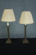A pair of vintage matching brass table lamps. H.40 cm. (each)