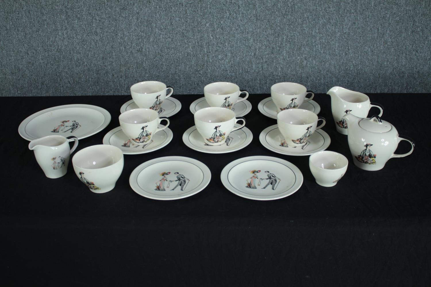 Healacraft China. A set of six cups and saucers, two creamers, a teapot, two bowls and side