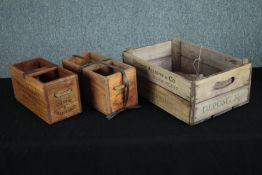Three wooden Jubilee Market and Billingsgate boxes including George Allison Traditional Fishmongers.