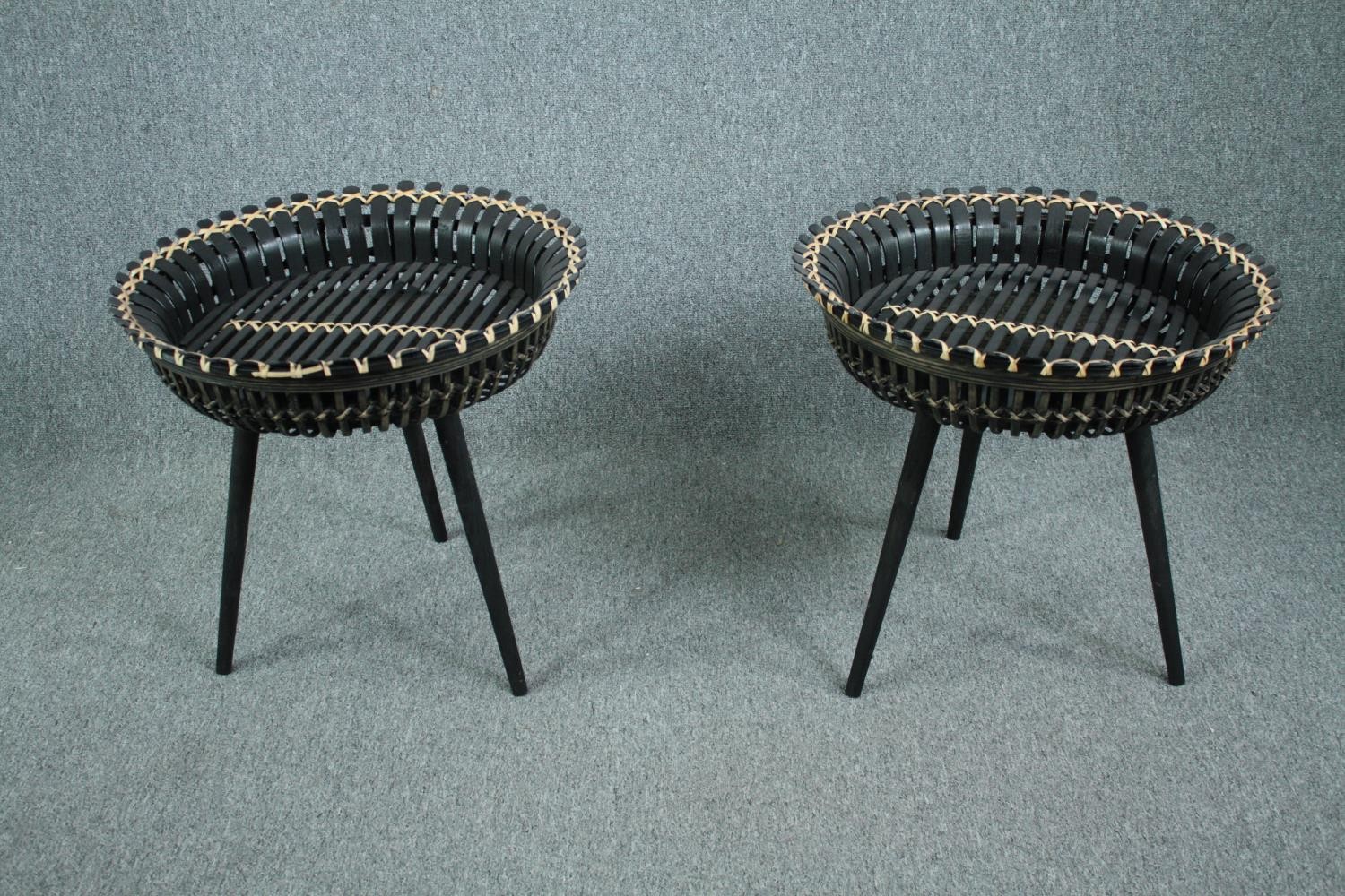 A pair of woven and wicker tray tables and a similar pair of trays. H.54 Dia.57cm. (largest) - Image 7 of 7