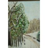 Oil on board. A winter scene. Signed indistinctly lower right. H.53 W.48 cm.