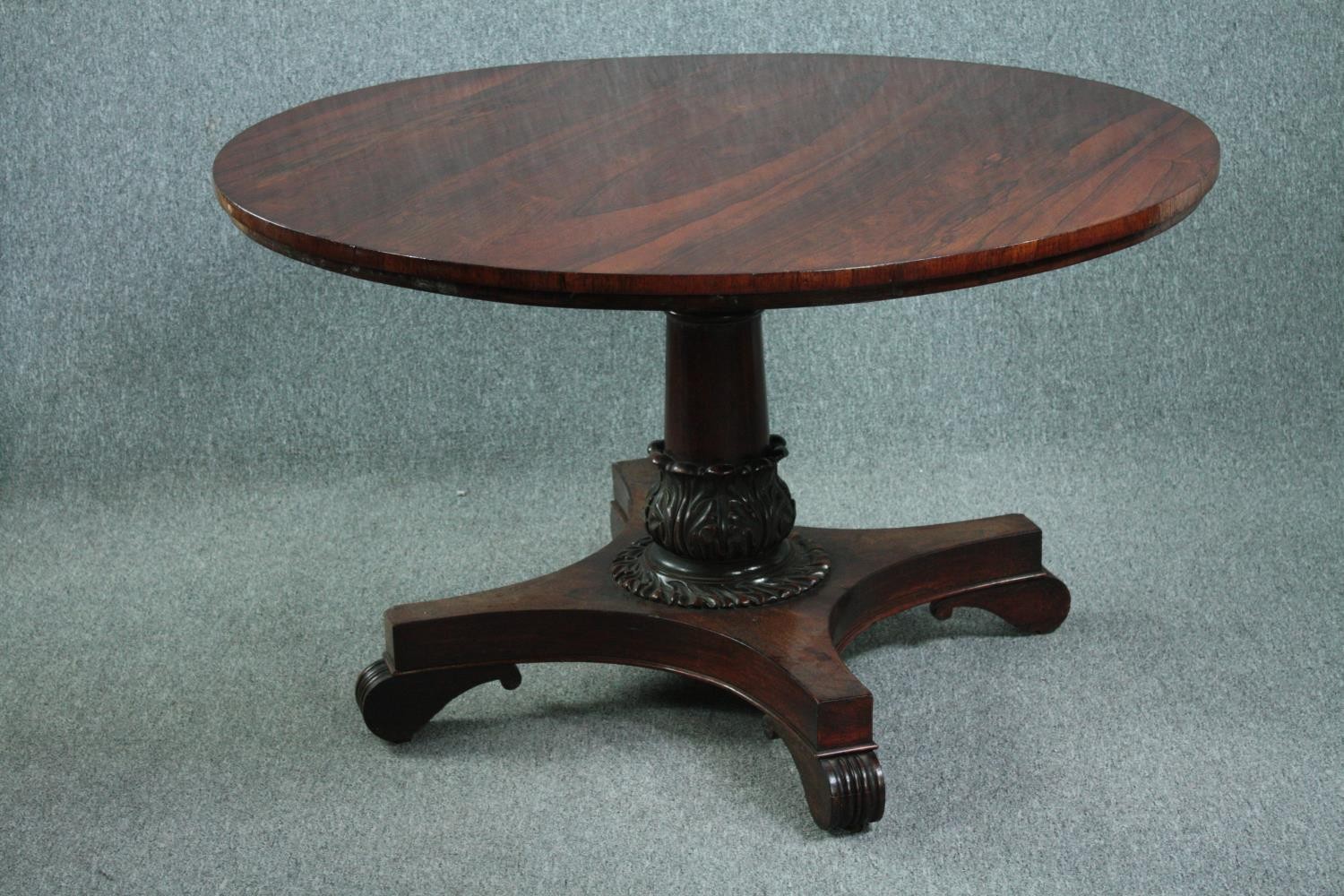 Dining table, William IV rosewood with tilt top action. H.83 Dia.122cm. - Image 3 of 9