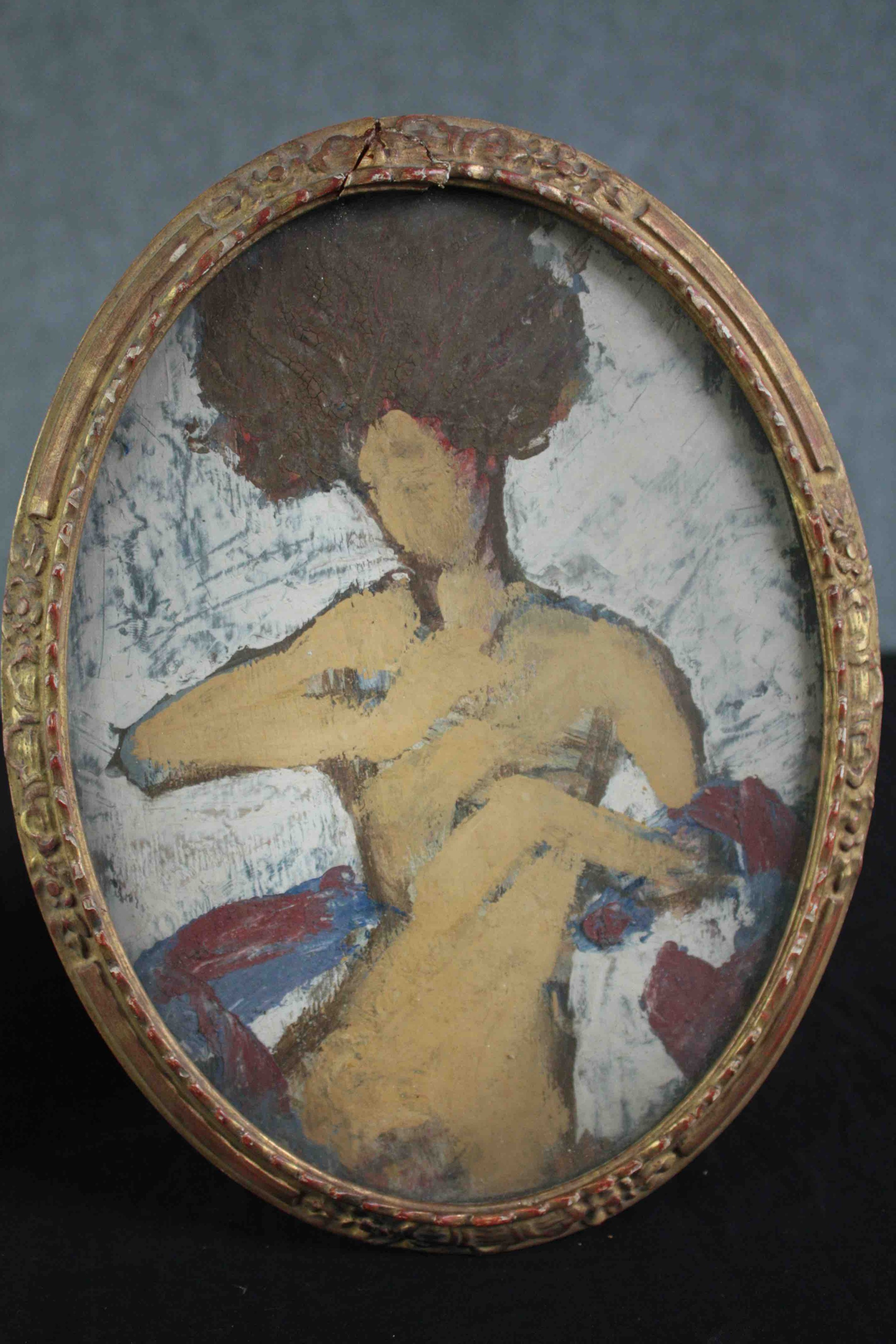 Two oval oil paintings on board. Nude studies. In matching frames and painted by the same hand. H.25 - Image 3 of 6