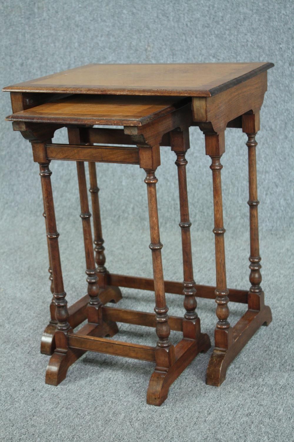 Occasional tables, two (from a nest of three) 19th century mahogany and satinwood H.60 W.46 D. - Image 3 of 5