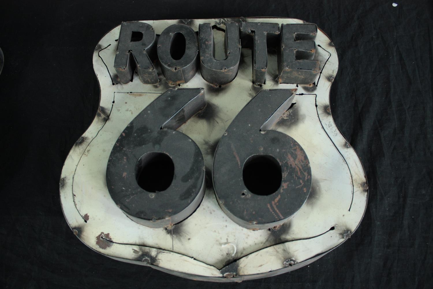 Two distressed style decorative metal signs. Route 66. H.37 W.39 cm. (each) - Image 2 of 6