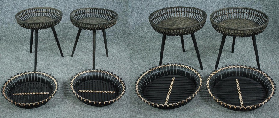 A pair of woven and wicker tray tables and a similar pair of trays. H.54 Dia.57cm. (largest) - Image 2 of 7