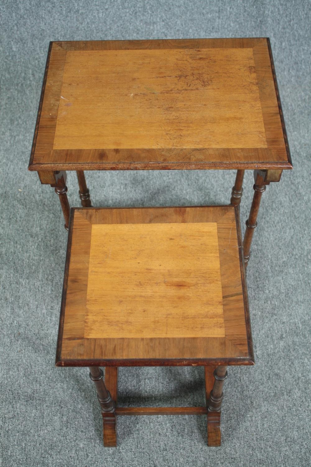 Occasional tables, two (from a nest of three) 19th century mahogany and satinwood H.60 W.46 D. - Image 4 of 5