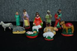 Christmas nativity scene characters. Hand painted and cast in plaster. Twentieth century. H.9.