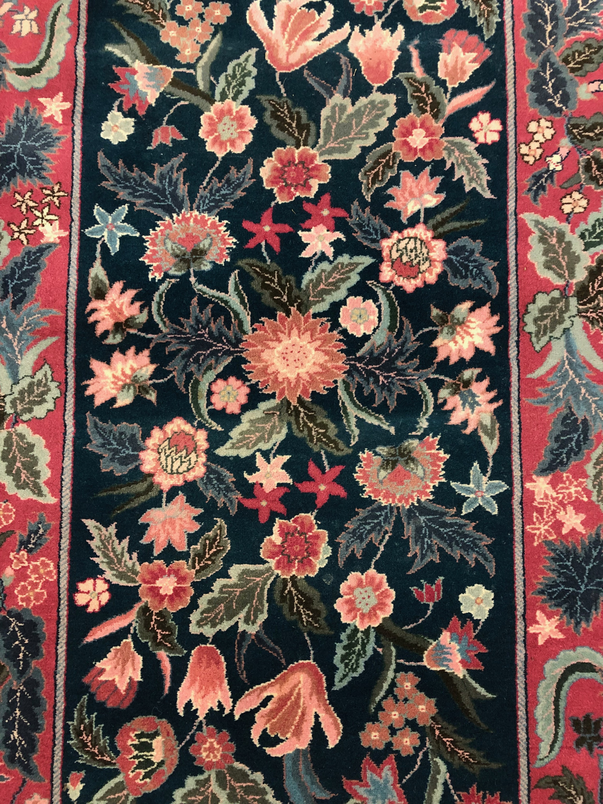 Runner, hand woven with Arts and Crafts floral motifs on a midnight field within complementary - Image 3 of 4