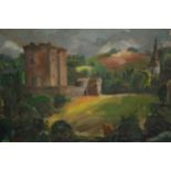 Josephine Haswell Miller (British. 1890-1975). Oil on board. Titled 'Borthwick Castle' to the