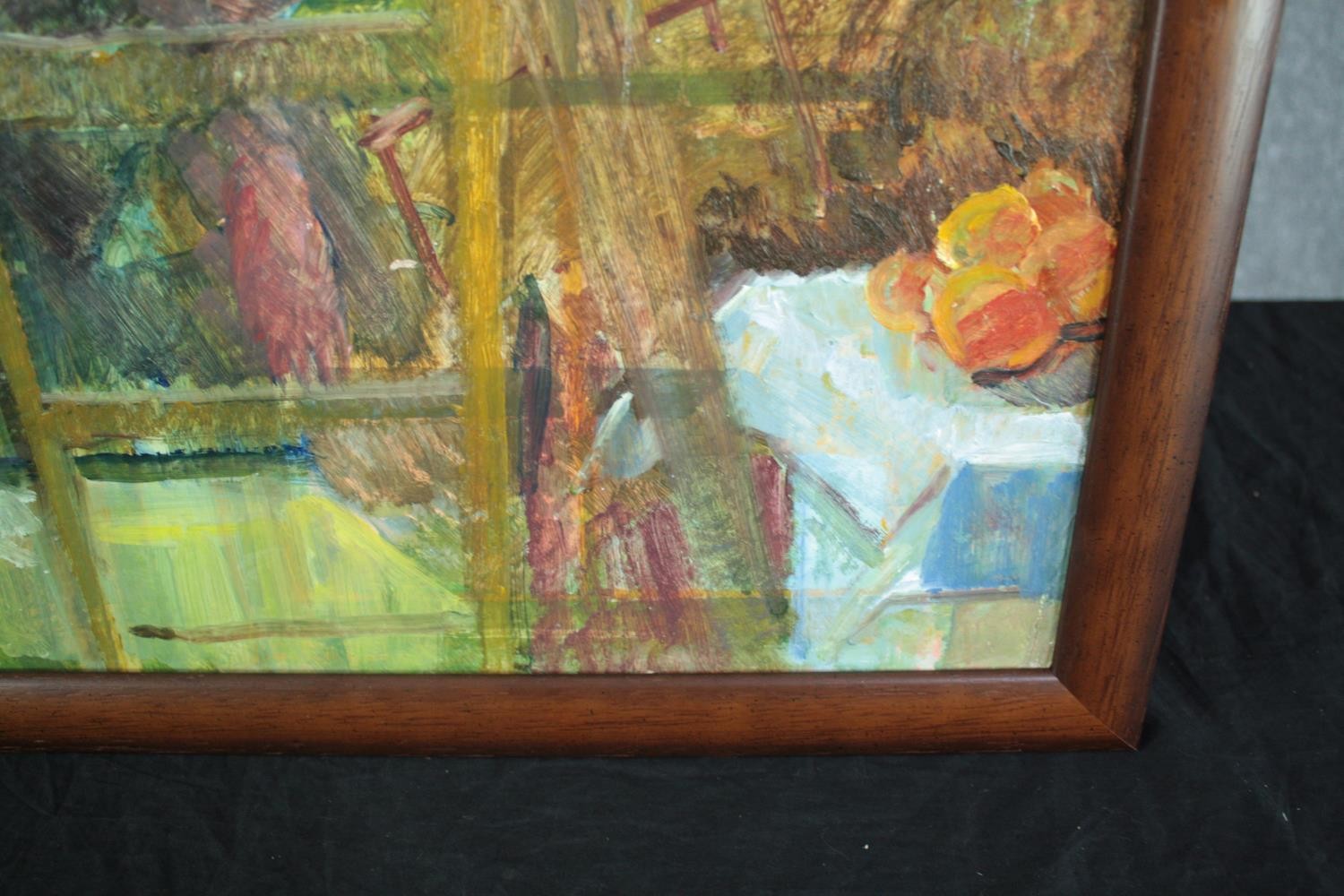 Patricia Algar. Oil painting on board. Studio scene, maybe a self portrait. H.67 W.52cm. - Image 5 of 5