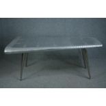 An aviator style aluminium writing table. H.75 W.173 D.92cm.