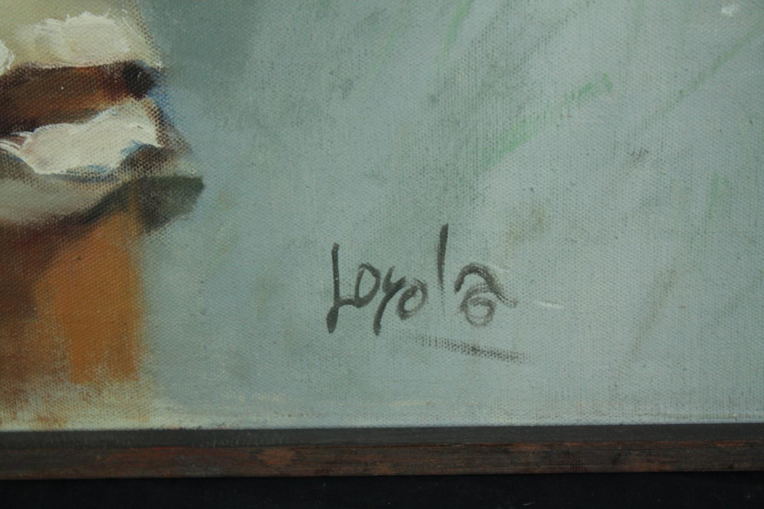 Oil on board. Boy in hat. Signed indistinctly bottom right. H.47 W.63 cm. - Image 3 of 4