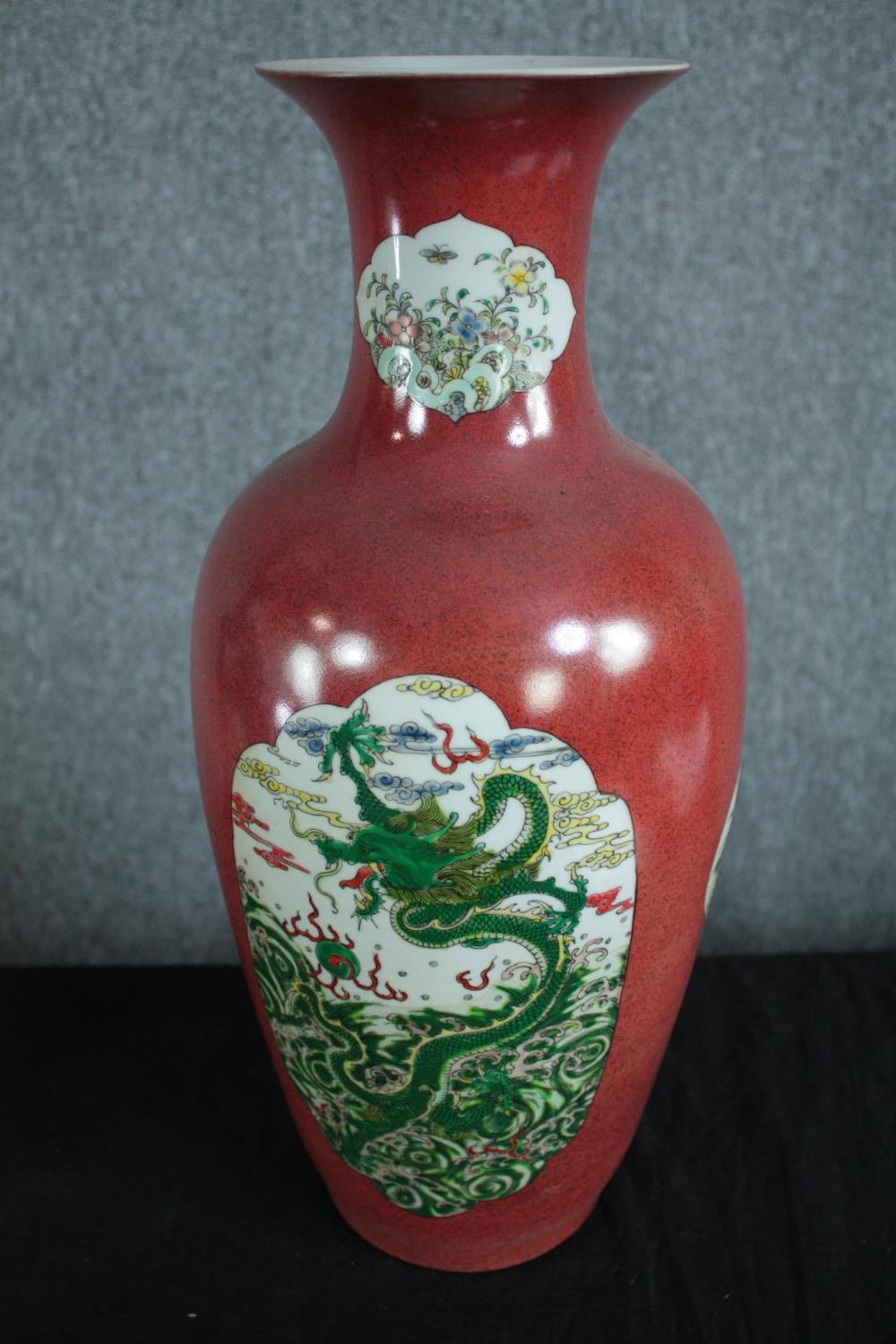 Three Chinese vases. Each signed on the base by the maker. Decorated with images of Chinese - Image 4 of 5