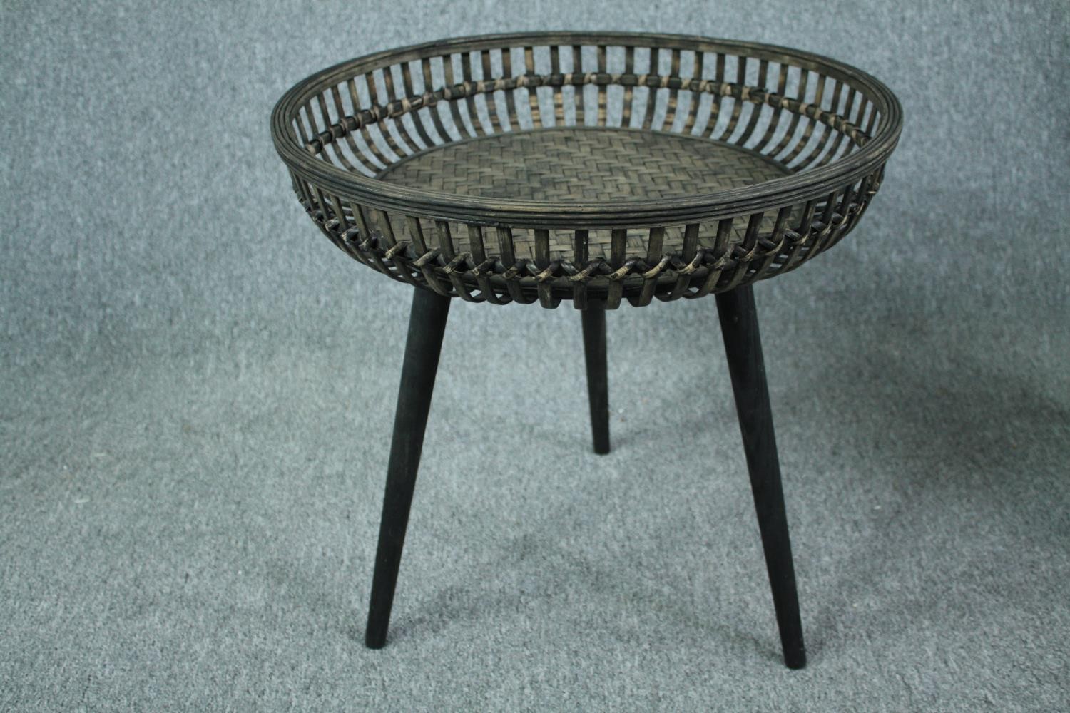 A pair of woven and wicker tray tables and a similar pair of trays. H.54 Dia.57cm. (largest) - Image 4 of 7