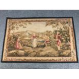 A hand woven petit point tapestry, early 19th century garden scene with figures. L.184 W.120cm.