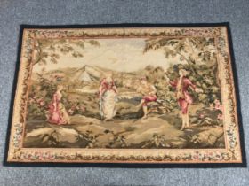 A hand woven petit point tapestry, early 19th century garden scene with figures. L.184 W.120cm.