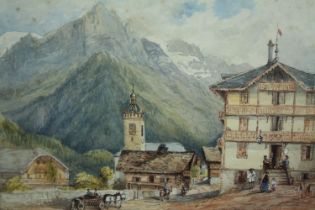 Oil painting on canvas. Champery, Switzerland. Dated 1866 and signed indistinctly bottom right. H.39