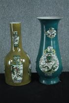 Two Chinese vases. Signed on the base with the artist's seal and decorated with Chinese porcelain