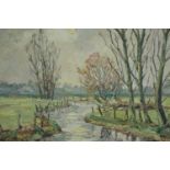 Oil painting on board. Landscape. Signed indistinctly lower right. Framed. H.48 W.58 cm.