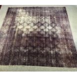 A hand woven Persian carpet, geometric motif across the field, faux distressed. L.276 W.274cm.