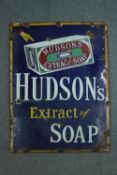 Vintage advertising. A steel enamelled sign. 'Hudson's Extract Soap'. Early twentieth century. H.108
