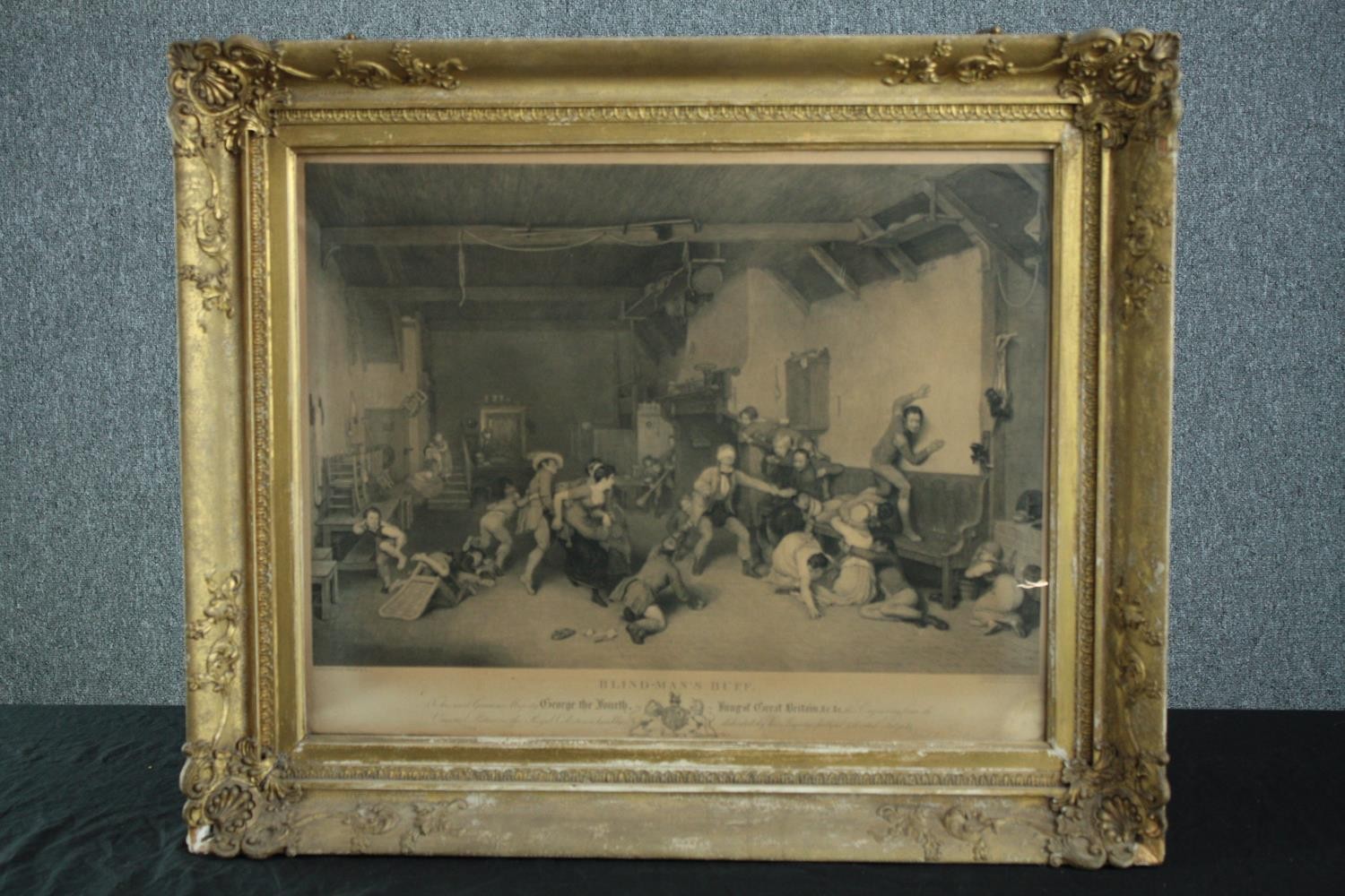 Sir David Wilkie (1785-1841). Engraving. Blind Mans Buff. In a heavily decorated gilt frame which is - Image 2 of 4
