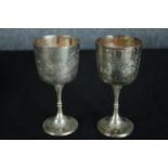 A boxed pair of silver plated goblets. H.7 W.17 D.17 cm.