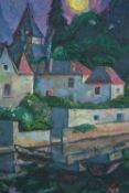 Josephine Haswell Miller (British. 1890-1975). Acrylic on board. Titled 'An Evening in Dordogne'