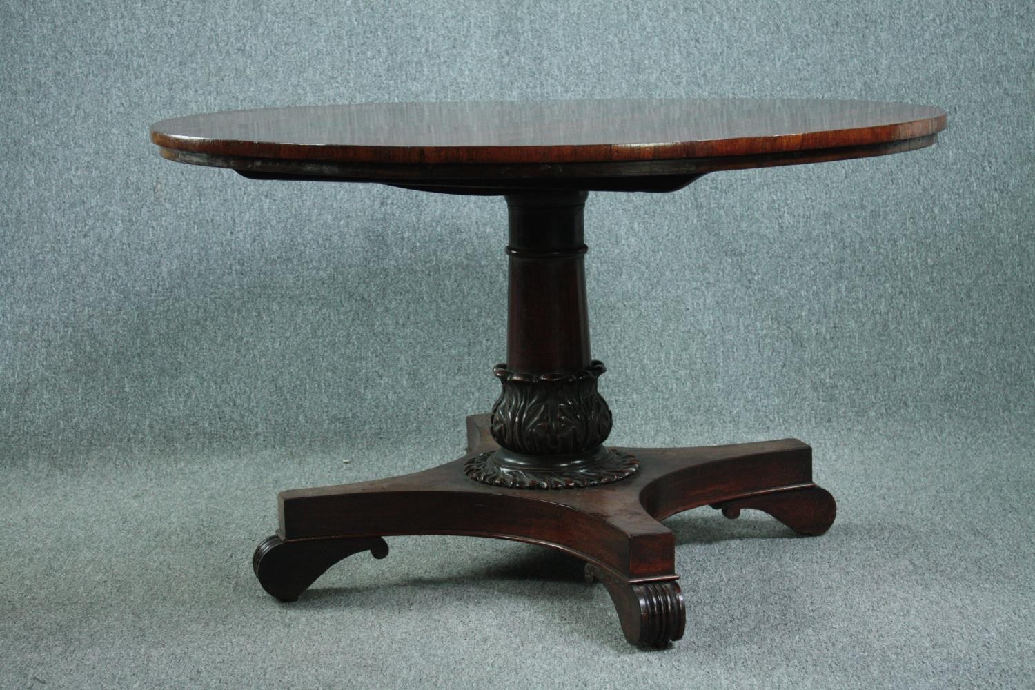 Dining table, William IV rosewood with tilt top action. H.83 Dia.122cm. - Image 4 of 9