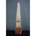 A large vintage obelisk in rouge marble. H.49cm.